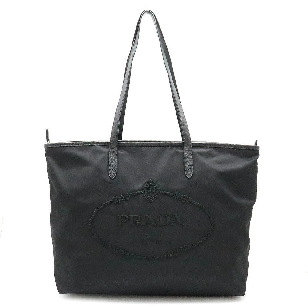 Prada Savoy Tote Bag Shoulder Hobo Leather NERO Black